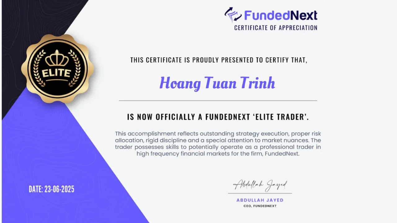 FundedNext Elite Account - Cleared by yoforexea.com for Hoàng Tuấn Trinh