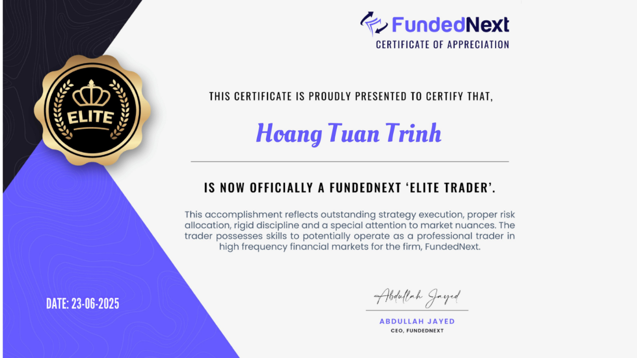 FundedNext Elite Account - Cleared by yoforexea.com for Hoàng Tuấn Trinh